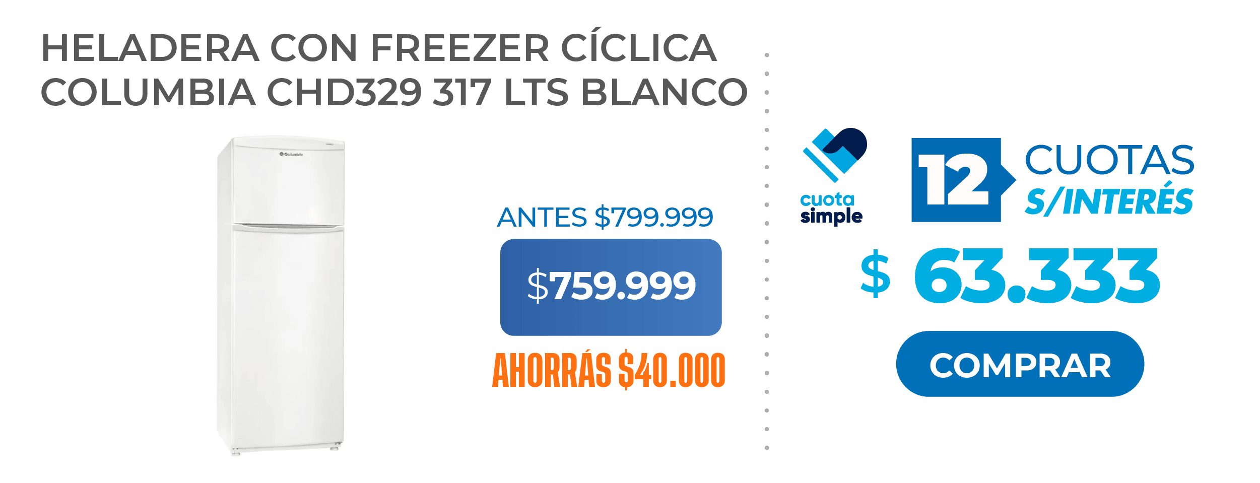 Heladera Con Freezer Columbia CHD329